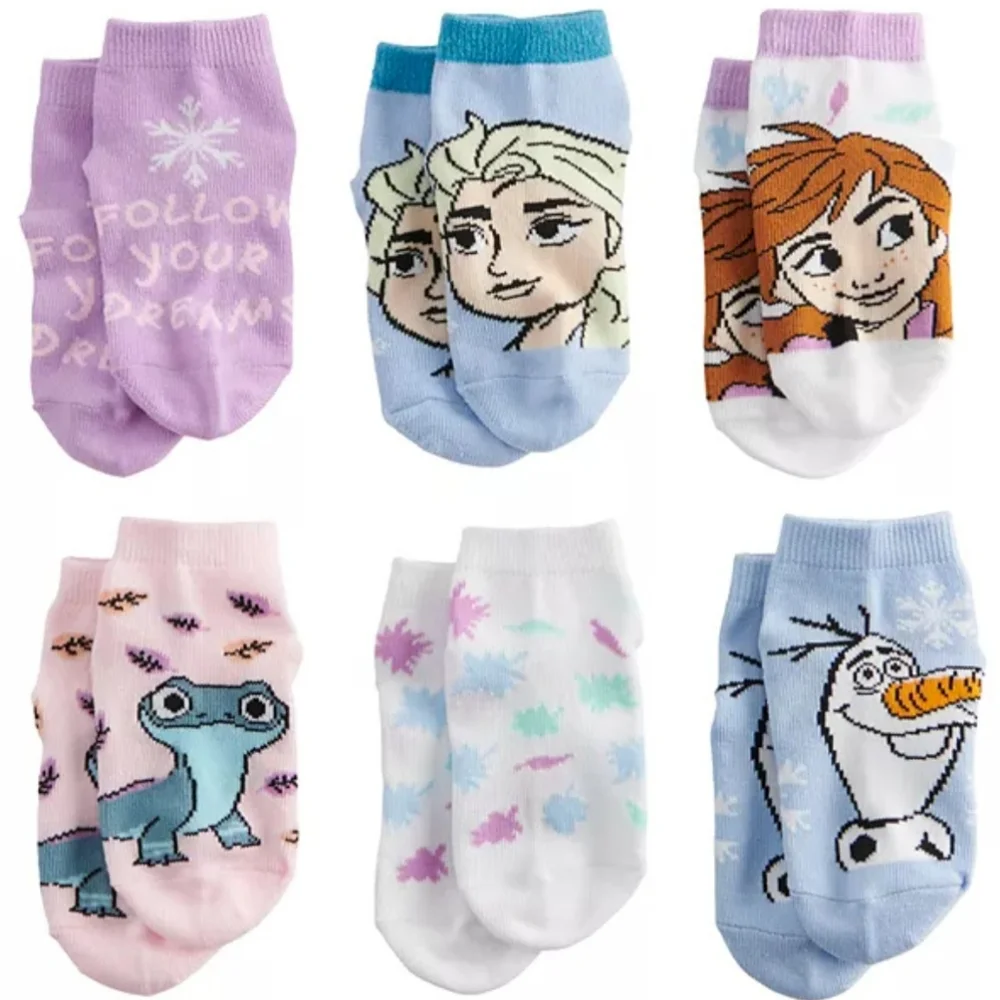 Disney Frozen Anna Elsa and Olaf Toddler Girl Low-Cut Socks‎ 2T-4T 6pk